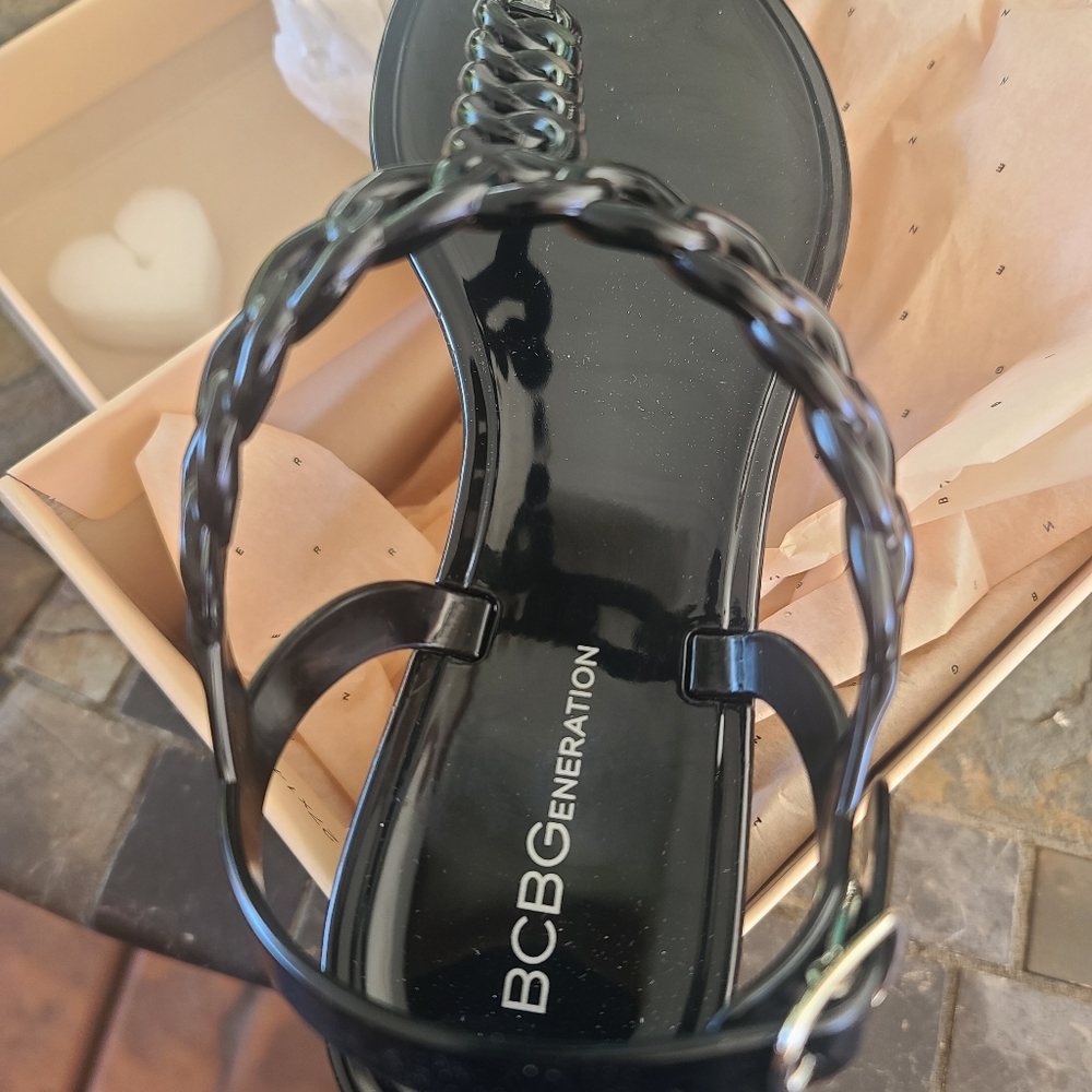 neration Black Plastic Chain Sandals Flip Flop US 8